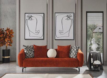 Dreisitzer Sofa 3 Sitzer Sofas Design Modern Stoff Orange Wohnzimmer